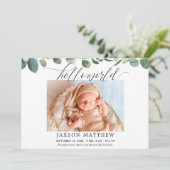 hallo wereld genderneutrale baby aankondiging (Staand voorkant)