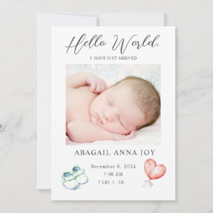 Hallo Wereld I net aangekomen Baby aankondiging