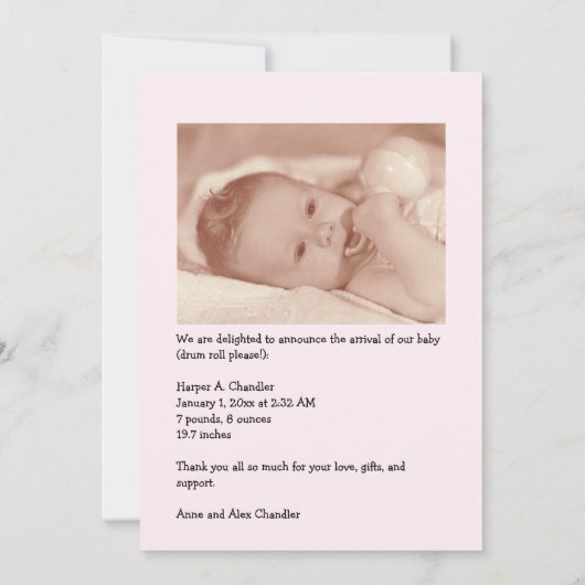 hallo Wereld Jouw tekst en Baby Fotoroze Sjabloon (Achterkant)