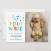 Hallo Wereld Kleurrijke Confetti Geboorte Aankondi Aankondiging (Voorkant)