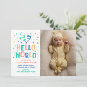 Hallo Wereld Kleurrijke Confetti Geboorte Aankondi Aankondiging (Staand voorkant)