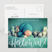 hallo wereld! Moderne Baby geboorte afspeelscript Aankondigingskaart (Voorkant / Achterkant)