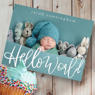 hallo wereld! Moderne Baby geboorte afspeelscript Aankondigingskaart