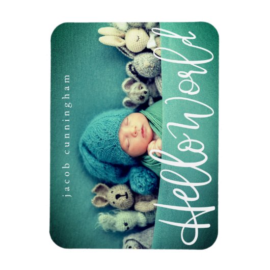 hallo wereld! Moderne Baby geboorte afspeelscript Magneet (Verticaal)