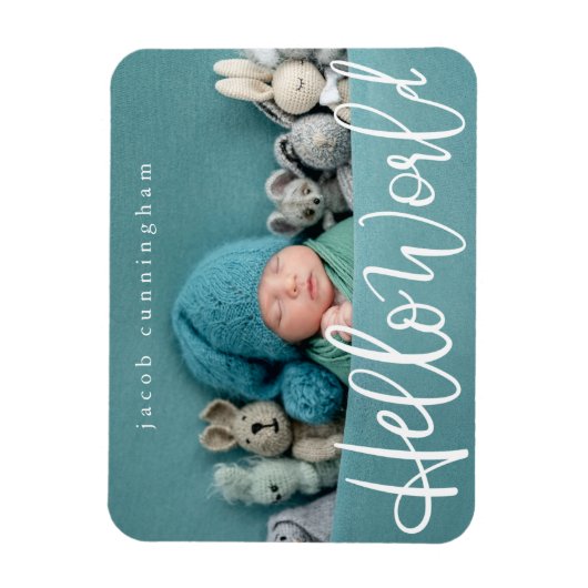 hallo wereld! Moderne Baby geboorte afspeelscript Magneet (Verticaal)