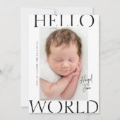 Hallo _ wereld | Moderne minimalistische Baby-foto Aankondiging (Voorkant)