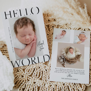 Hallo _ wereld   Moderne minimalistische Baby-foto Aankondiging