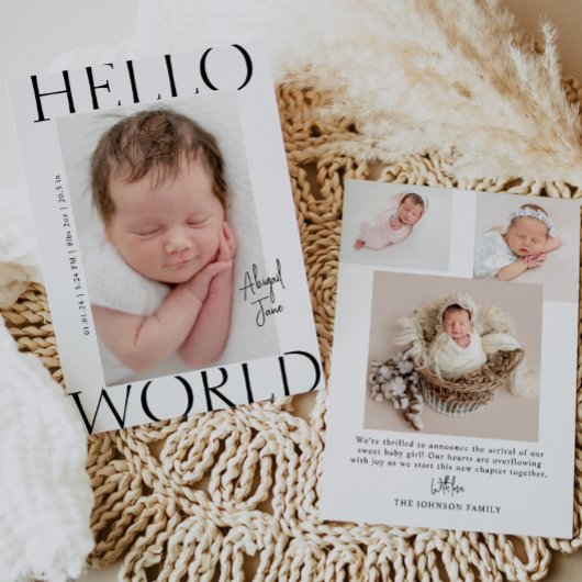 Hallo _ wereld | Moderne minimalistische Baby-foto Aankondiging