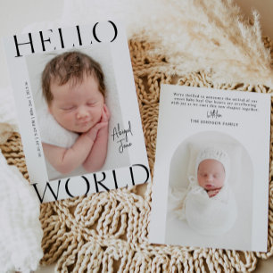 Hallo _ wereld   Moderne minimalistische Baby-foto Aankondiging