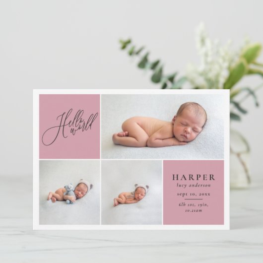 hallo wereld multi-foto moderne geometrisch + scri aankondiging (Staand voorkant)