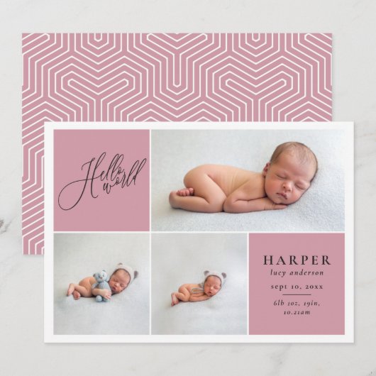 hallo wereld multi-foto moderne geometrisch + scri aankondiging (Voorkant / Achterkant)