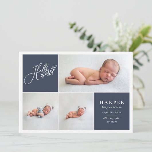 hallo wereld multi-foto moderne geometrisch + scri aankondiging (Staand voorkant)