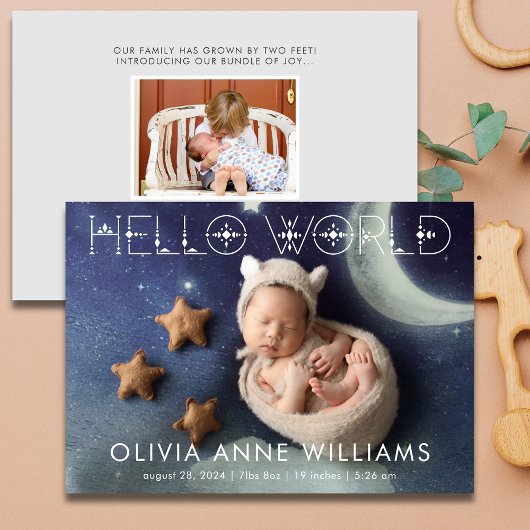 Hallo Wereld Nieuwe Baby Geboorte Foto Aankondiging