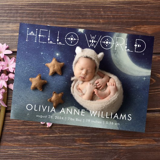 Hallo Wereld Nieuwe Baby Geboorte Foto Aankondiging