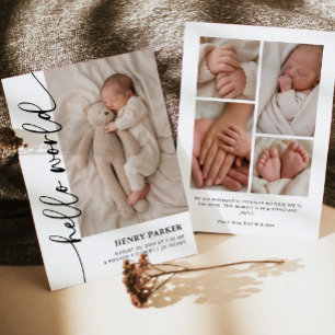 Hallo Wereld Pasgeboren Baby Foto Geboorte Aankondiging