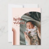 Hallo Wereld | Retro Boho Geboorteaankondiging (Voorkant)