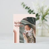 Hallo Wereld | Retro Boho Geboorteaankondiging (Staand voorkant)