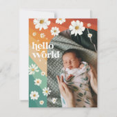 Hallo Wereld | Retro Boho Geboorteaankondiging (Voorkant)