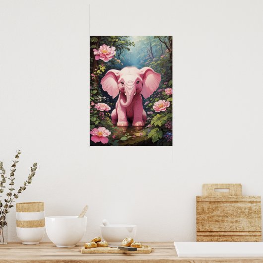 Hallo Wereld! Roze Baby Olifant Poster (Keuken)