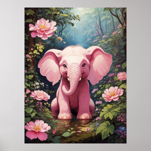 Hallo Wereld! Roze Baby Olifant Poster (Voorkant)