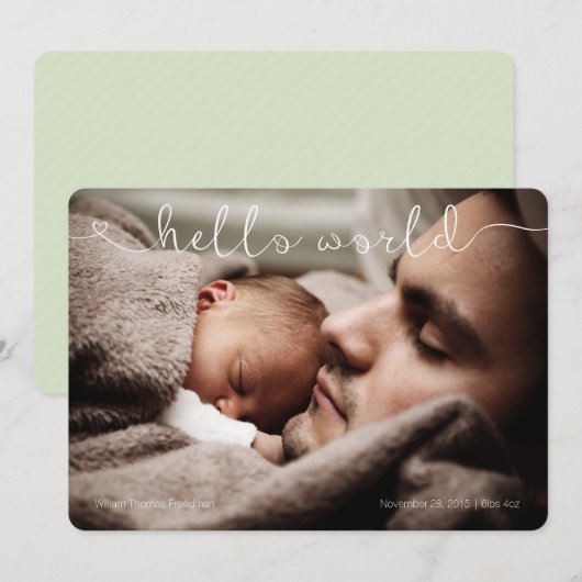 Hallo Wereld schattig & lief baby aankondiging (Voorkant / Achterkant)