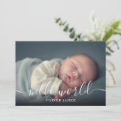 Hallo Wereld Script Baby Jongen Blauwe Geboorte Aankondiging (Staand voorkant)
