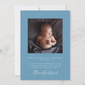 Hallo Wereld Script Denim Blauwe Multi Foto Geboor Aankondiging (Achterkant)