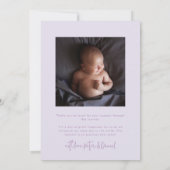 Hallo Wereld Script Lilac Meerdere Foto's Geboorte Aankondiging (Achterkant)