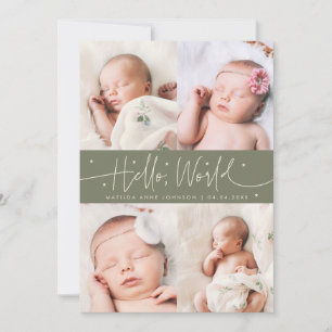 Hallo Wereld Script Sage Groen Multi Foto Geboorte Aankondiging
