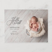 Hallo wereld script tekst foto geboorteaankondigin aankondigingskaart (Voorkant)