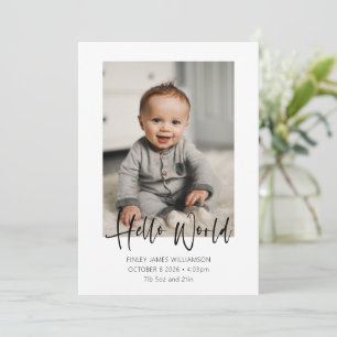 Hallo Wereld Script Welkom Baby Foto Geboorte Aankondiging
