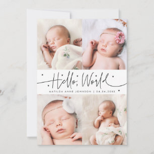 Hallo Wereld Script Wit Multi Foto Geboorte Aankondiging
