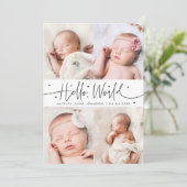 Hallo Wereld Script Wit Multi Foto Geboorte Aankondiging (Staand voorkant)