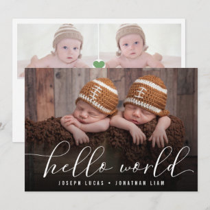 Hallo Wereld Stijlvolle Calligrafie Tweeling Fotoc Aankondiging
