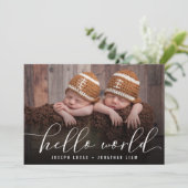 Hallo Wereld Stijlvolle Calligraphy Dubbele Fotoco Aankondiging (Staand voorkant)