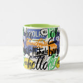 hallo wereld tweekleurige koffiemok (Voorkant rechts)