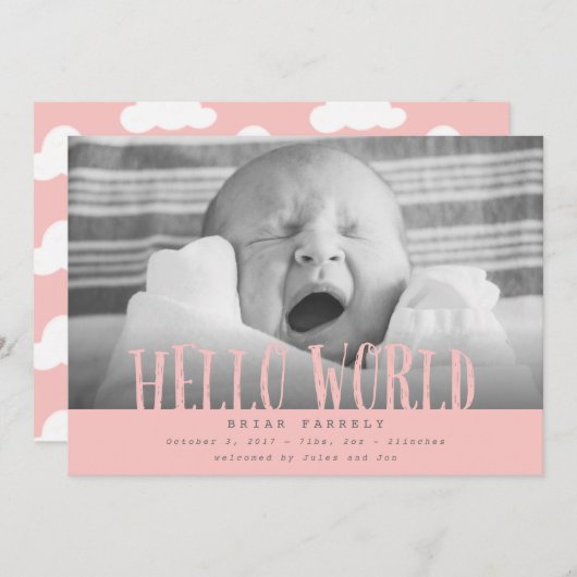 hallo wereld wolken blozen aankondiging (Voorkant / Achterkant)