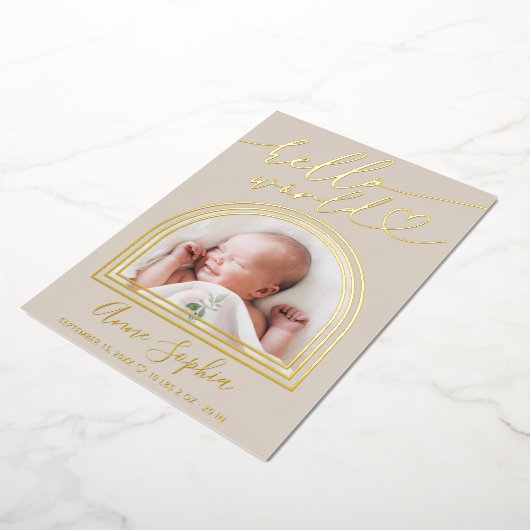 hallo Wereldbank Lijst geboorteaankondiging Folie Uitnodiging (Gedraaid)