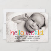 hallo Wereldfoto geboorteaankondiging Aankondiging (Voorkant)