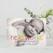 hallo Wereldfoto geboorteaankondiging Aankondiging (Staand voorkant)