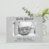 hallo Wereldfoto grijze Baby geboorteaankondiging Aankondiging (Staand voorkant)