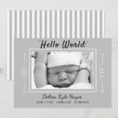 hallo Wereldfoto grijze Baby geboorteaankondiging Aankondiging (Voorkant / Achterkant)