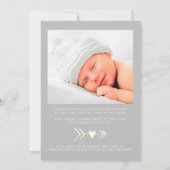 hallo Wereldfotoheart Arrow Yellow Grey Birth Aankondiging (Achterkant)