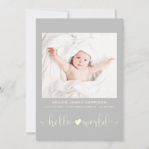 hallo Wereldfotoheart Arrow Yellow Grey Birth Aankondiging