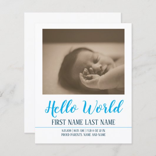 hallo Wereldgeboorteaankondiging met foto (Voorkant / Achterkant)