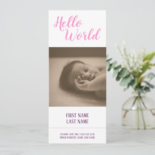 hallo Wereldgeboorteaankondiging met foto (Staand voorkant)