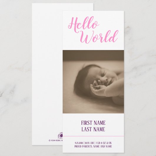hallo Wereldgeboorteaankondiging met foto (Voorkant / Achterkant)