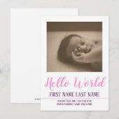 hallo Wereldgeboorteaankondiging met foto (Voorkant / Achterkant)