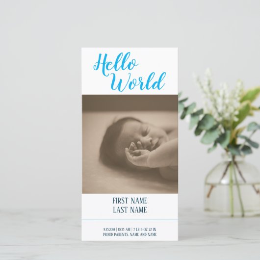 hallo Wereldgeboorteaankondiging met foto (Staand voorkant)
