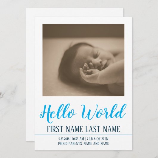 hallo Wereldgeboorteaankondiging met foto (Voorkant / Achterkant)